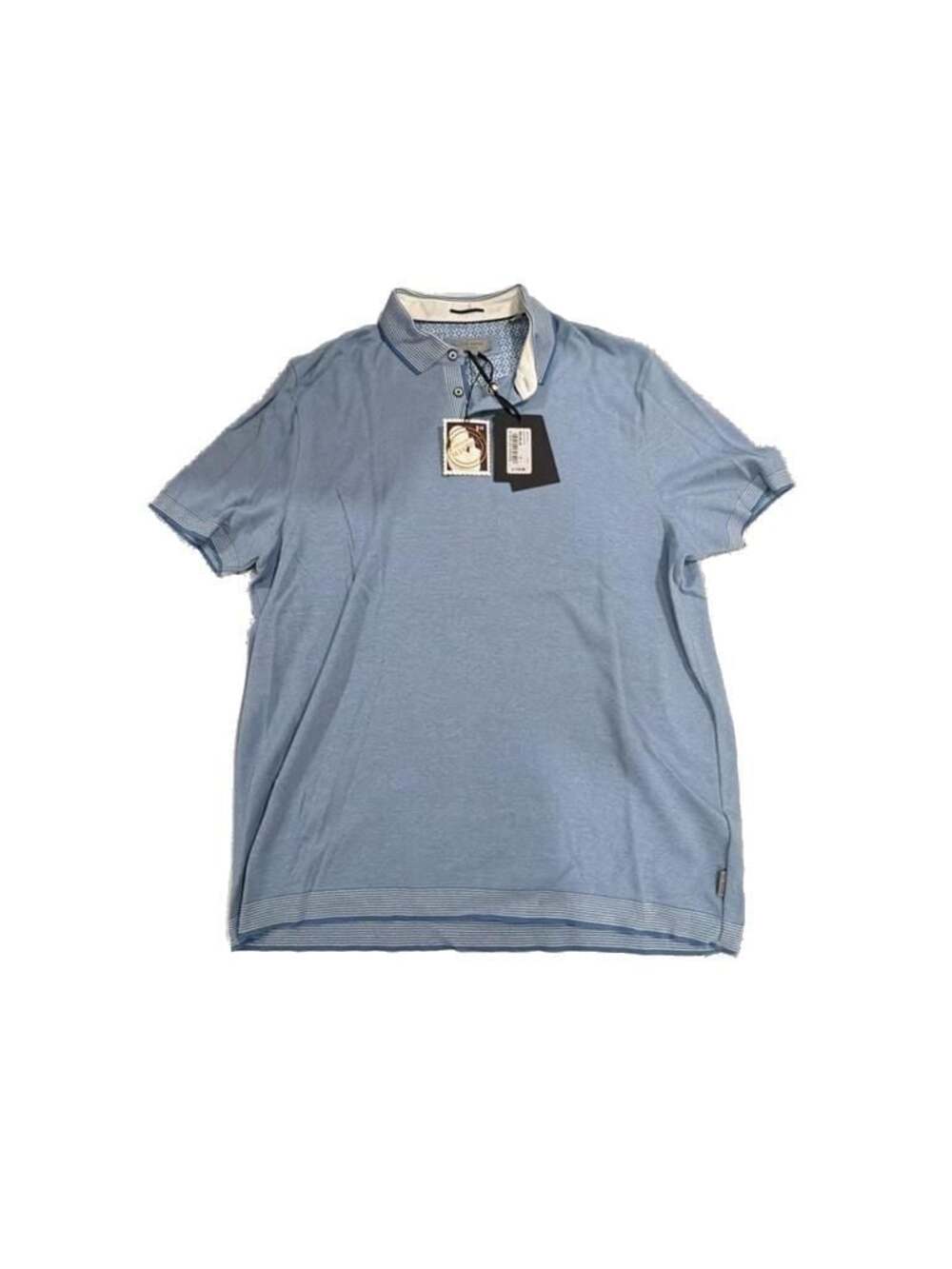 Ted Baker Short Sleeve Textured Knit Stripe Tipped Polo Shirt in Blue